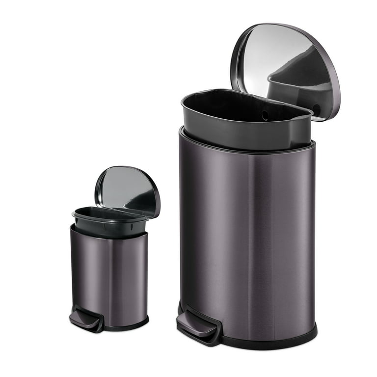 CEROELDA Small Bathroom Trash Can with Plastic Lid 6L/1.6 Gal Stainless  Steel