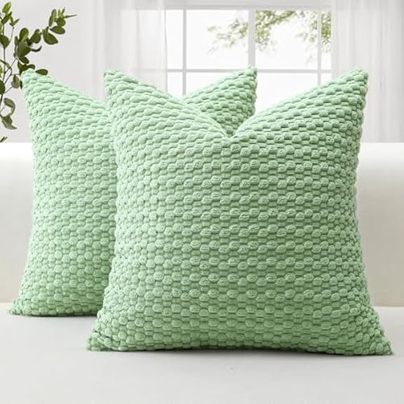 Eryueer Corduroy Soft Decorative Cushion Covers 45x45 cm Set of 2 Decorative Throw Pillow Covers with 3D Bubble Texture Pillowcase for Couch Sofa Bedroom Soft Cushion Case for Home Decor (Sage Green)