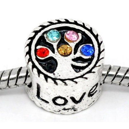 Tree Charm - European Style Multi Color Rhinestone Family Tree Charm Bead. Compatible With Troll, Zable, Baigi, Chamilia, And Many More Charm Bracelets.