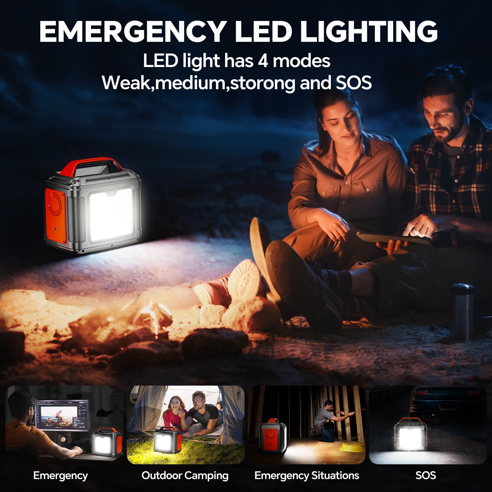 300W Portable Power Station 296Wh 80000mAh Lithium Battery Outdoor Solar Generator Quick Charge 110V AC DC Ports for Home Backup Black(with Solar Panel)