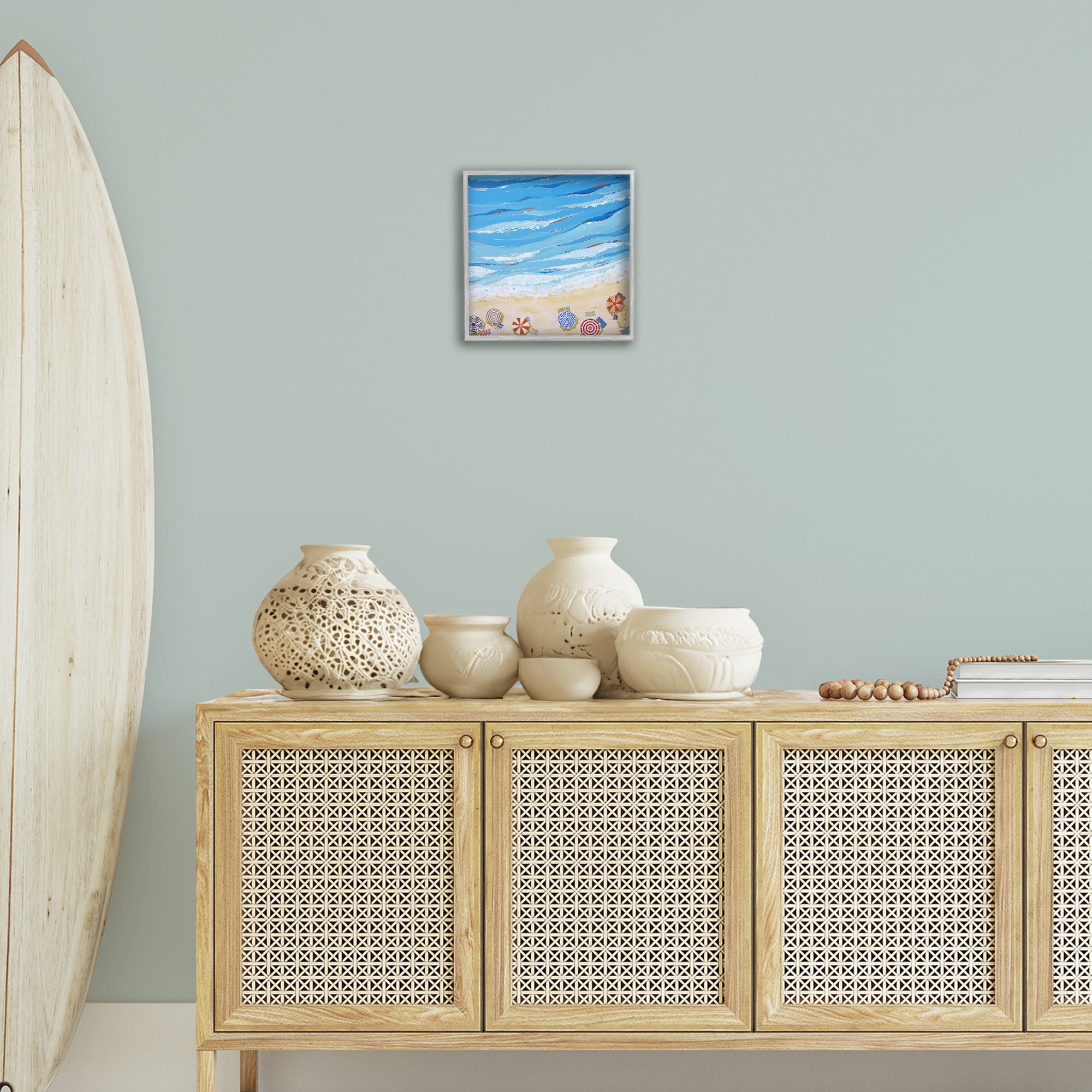 Stupell Industries Made In The Shade Beach Landscape Painting Gray Framed Art Print Wall Art, 12 x 12