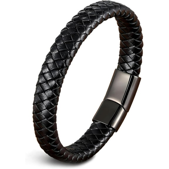 Leather Bracelet for Men, Braided Mens Cuff Bracelets with Stainless Steel Clasp Stacked Multi Style Color Anniversary Father's Day Birthday Christmas Jewelry Gifts for Him
