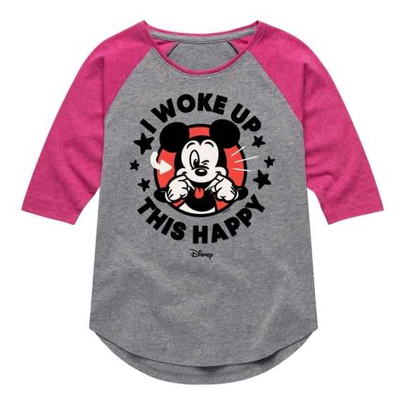 Disney - Mickey & Friends - I Woke Up This Happy - Wink - Toddler And Youth Girls Raglan Graphic T-Shirt