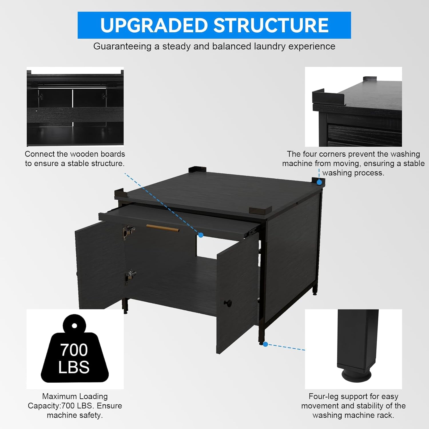 Laundry Pedestal for Washer and Dryer, 29" Universal Washing Machine Stand with Adjustable Feet and 4 Panel Corner, Fit Anti-Vibration Design with Telescopic Laundry Basket Shelf, 700 LBS Capacity