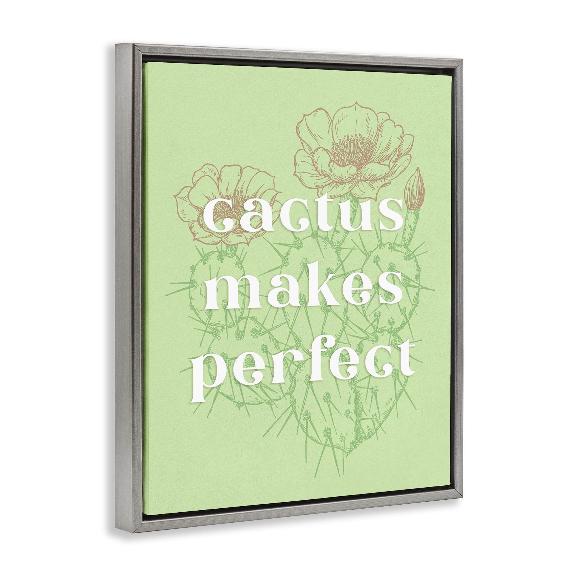 Stupell Industries Cactus Makes Perfect Plants & Flowers Painting Gray Floater Framed Canvas Art Print Wall Art, 17 x 21