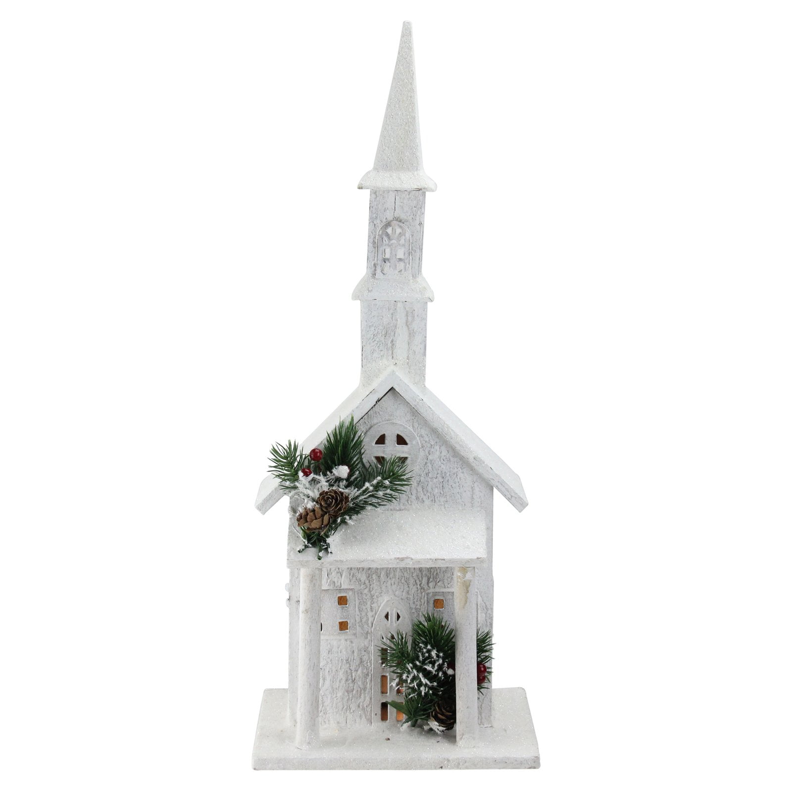 Northlight 22 in. LED Lighted White Wooden Snowy Church Christmas