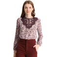 thumbnail image 1 of Allegra K Blusa Floral De Manga Larga Con Panel De Encaje Y Cuello Con Volantes Para Mujer Rosa L Unique Bargains Blusa, 1 of 6
