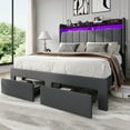 thumbnail image 3 of Amolife Queen Size Platform Bed Frame with 2-Tier LED Storage Fabric Wingback Headboard & 2 Storage Drawers, USB & Type-C Charging Ports, Dark Grey, 3 of 12