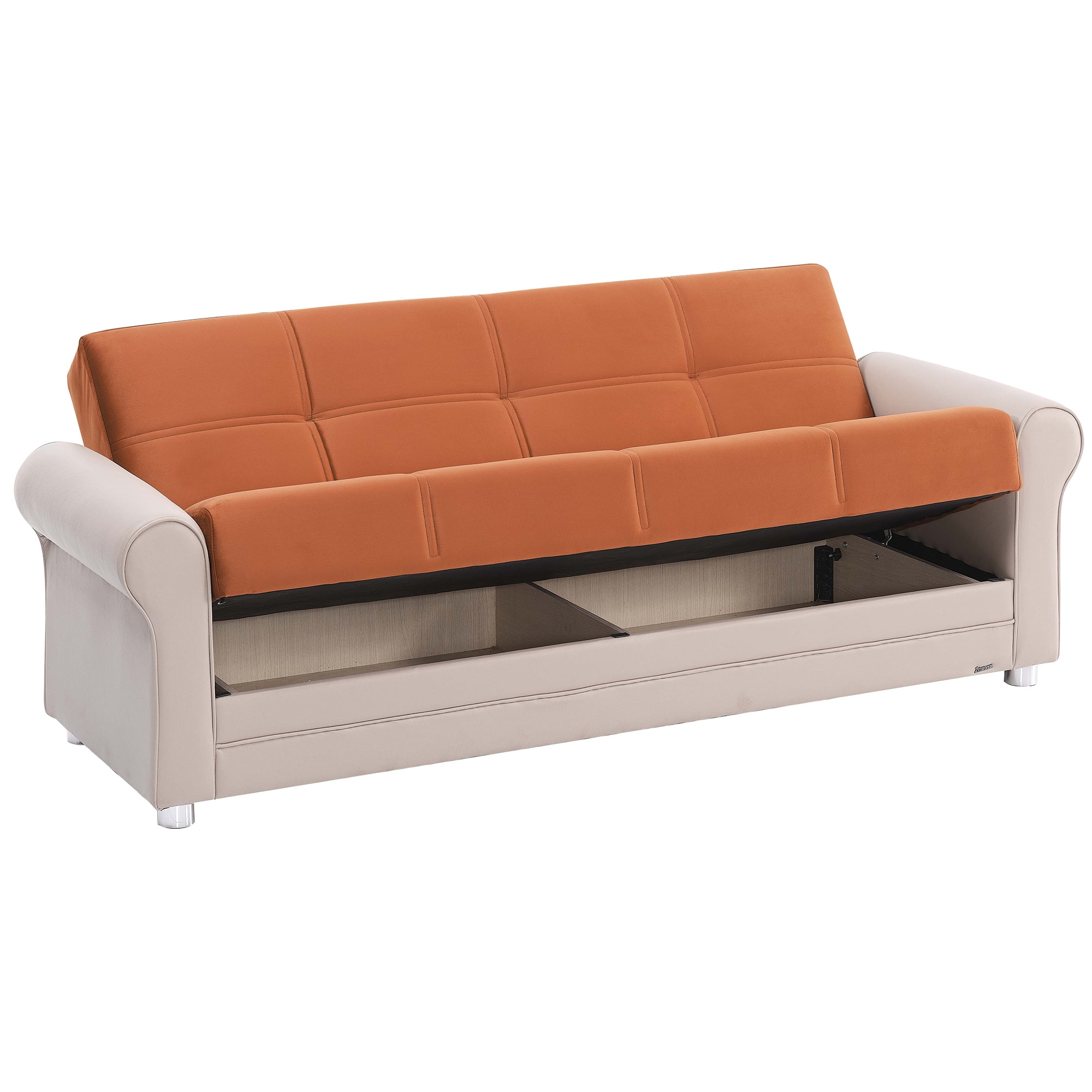 Ottomanson Paradise Sofa Bed with Storage 74", Orange Microfiber
