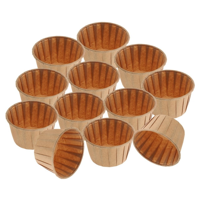 HINTRMENT 50Pcs Small Cups Round Light Brown Paper Molds for Baking Nonstick