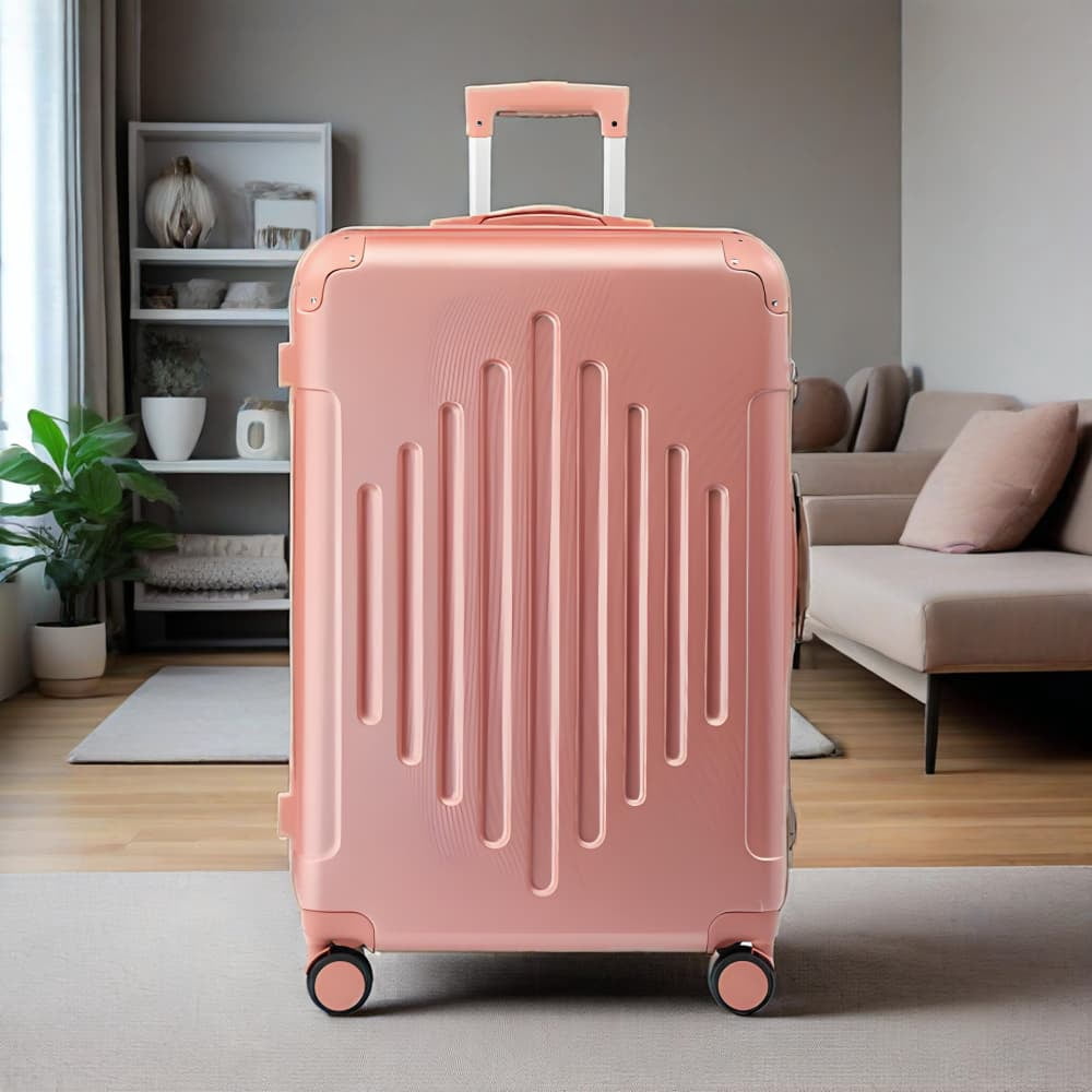 28in Rose Gold ABS Luggage Case with Diamond Texture - Reinforced Corners, Spacious Travel Suitcase for Business Trips & Vacations