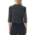 thumbnail image 3 of INSPIRE CHIC Women's Denim Jackets Collarless 3/4 Sleeves Crop Jean Cardigan Jackets Dark Gray XL, 3 of 6