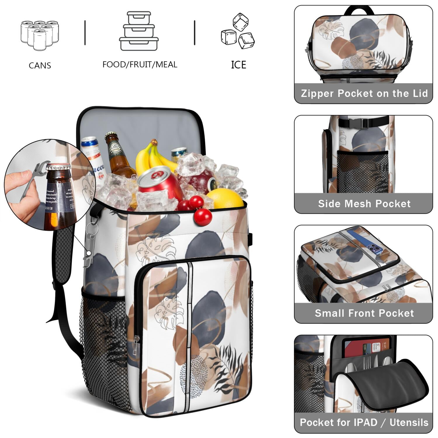 Travel Cooler Bag - Boho Bohemian Art Camping Beer Cooler Backpack with Bottle Opener- Waterproof Insulated Picnic Backpacks - Cooler Bag for Beach