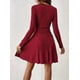 thumbnail image 4 of Vestido Corto de Punto Acanalado de Larga para Mujer, Otoño e Invierno, Cuello en V, Informal, Corte A Rojo L, 4 of 9