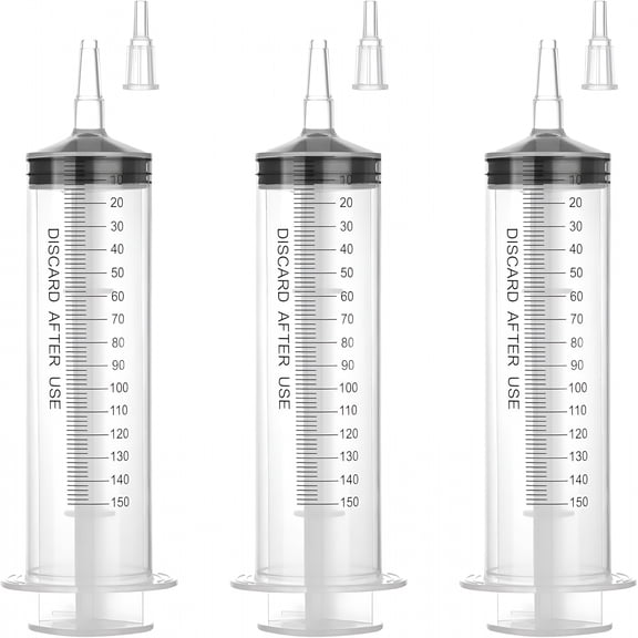 XIRQI 150 ml Large Syringe for Liquids, Syringe Without Needle, for Thick Liquids, 3 Pack Individually Wrapped