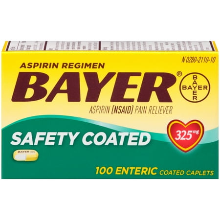 Aspirin Regimen Bayer Regular Dose Pain Reliever Enteric Coated Tablets, 325mg, 100 Ct