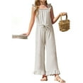 thumbnail image 2 of Summer Ruffle Sleeve Girls Plain Casual Jumpsuit Children Kids Elastic Waist Wide Leg Romper for 5-14 Years, 2 of 7