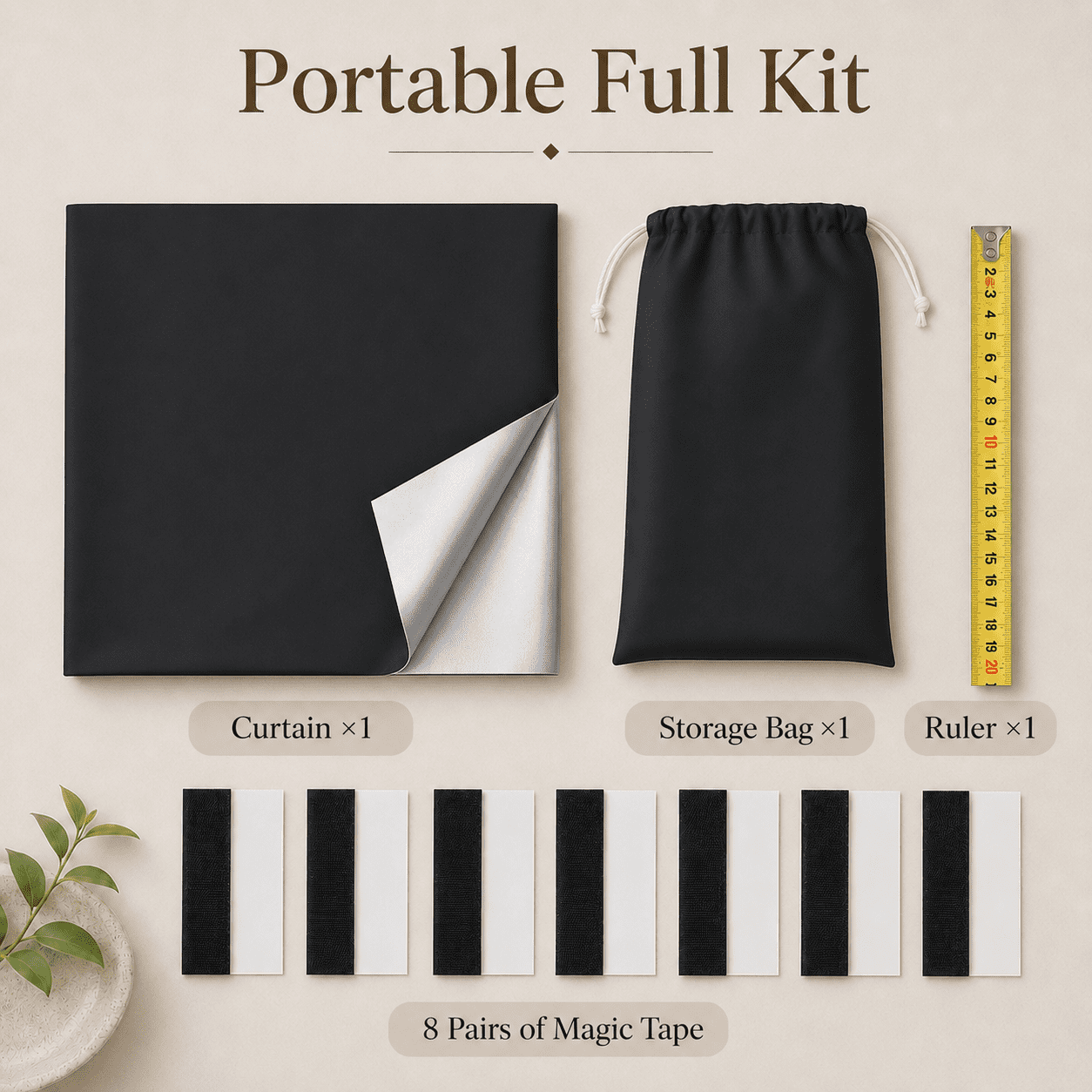 DONGPAI Blackout Curtains Portable No Drill Window Blinds, 100% Light Blocking Temporary Window Cover for Travel, Baby Nursery, Bedroom and RV Skylight, DIY Cut to Size, Reusable Hook and Loop, Black