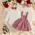 thumbnail image 5 of HCNTES Toddler Baby Girl Outfits Long Sleeve Bow Ribbed Romper Suspender Skirts 3Pcs Outfits Birthday Girl Outfit, 5 of 7