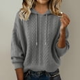 thumbnail image 4 of Women's Cable Knit Hooded Sweater, Solid Color Pullover, Windproof Casual Sweater, Fall Winter Spring Knit Top, Everyday Hooded Pullover Grey XXL, 4 of 4