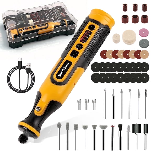 CandWuom Rotary Tool Kit, Hand Rotary Tools Mini for Wood/Metal, Electric Cordless Grinder Drill Machine Set with Flex Shaft for Carving, Cutting, Sanding, Grinding, Polishing, Engraving