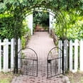 thumbnail image 2 of 84in High Metal Garden Arbor with Gate, Heavy Duty Wide Garden Arch, Metal Arch Trellis with Gate for Climbing Plant, Wedding, Outdoor Patio Decor, Black(84"x52.4"x19"), 2 of 9