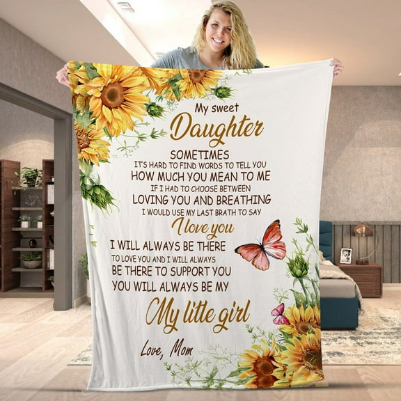 Personalized Blanket for Daughter or Granddaughter – Gift from Mom, Dad, Grandma, Grandpa – Sunflower Butterfly Throw Blanket - Sherpa-50x60
