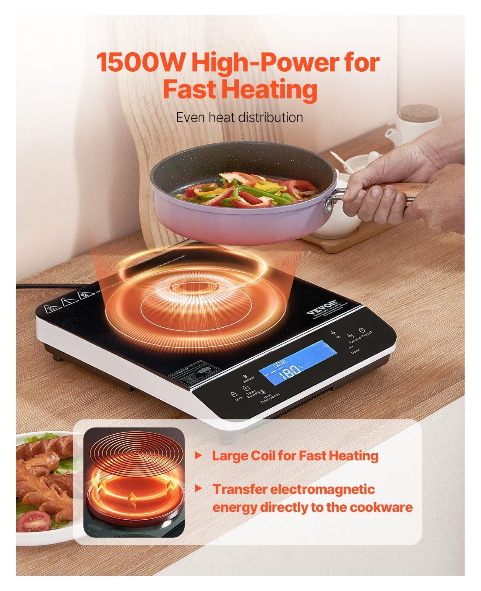 Portable Induction Cooktop 1500W, Electric Countertop Burner, 9 Temp Levels