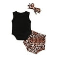 thumbnail image 3 of Fesfesfes Newborn Infant Baby Bodysuit Girls Solid Sleeveless Romper Leopard Shorts Outfits Set, 3 of 8