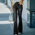 thumbnail image 4 of Women Bell Bottom Jeans Elastic Waist Ripped Flared Jean Destroyed Raw Hem Denim Pants, 4 of 6