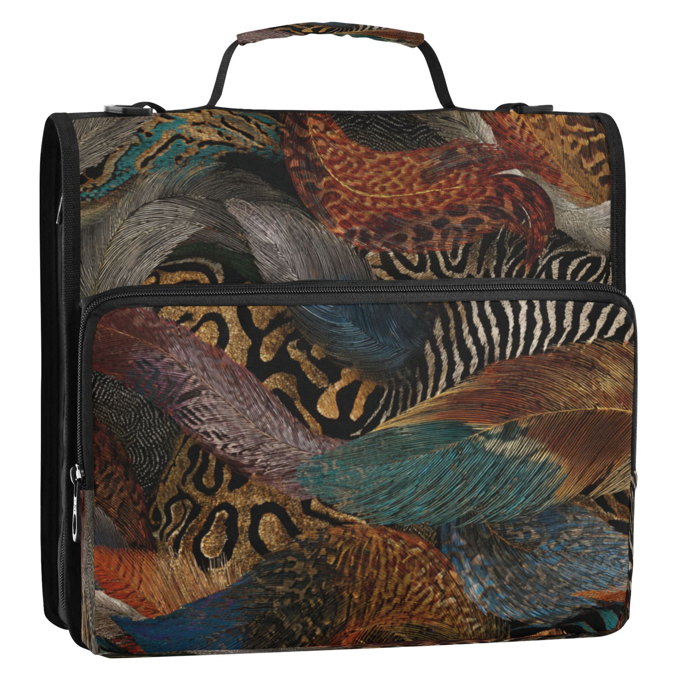 Water-Resistant 3-Ring Binder Organizer with Multiple Pockets Zipper Binder Bag for Office Swirling Leopard and Zebra Pattern