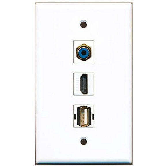 RiteAV - 1 Port HDMI and 1 Port RCA Blue and 1 Port USB A-A Wall Plate