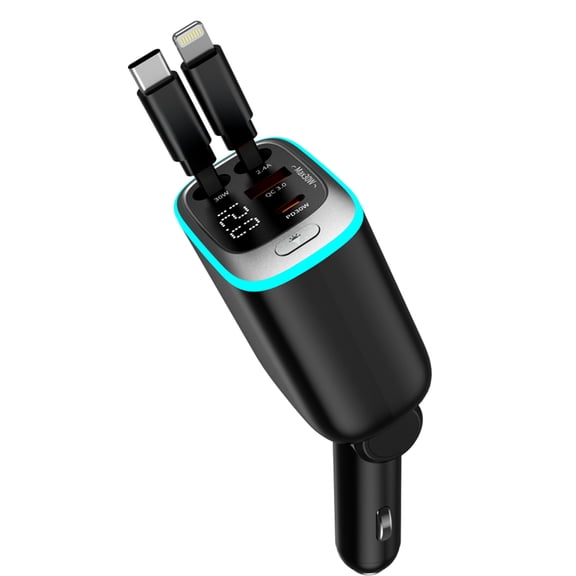 KT1 85W Retractable Car Charger, Fast USB C Charger with 180° Adjustable Arm, PD30W & QC3.0, Compatible for iPhone, iPad, Airpod, Android - Road Trip Essentials