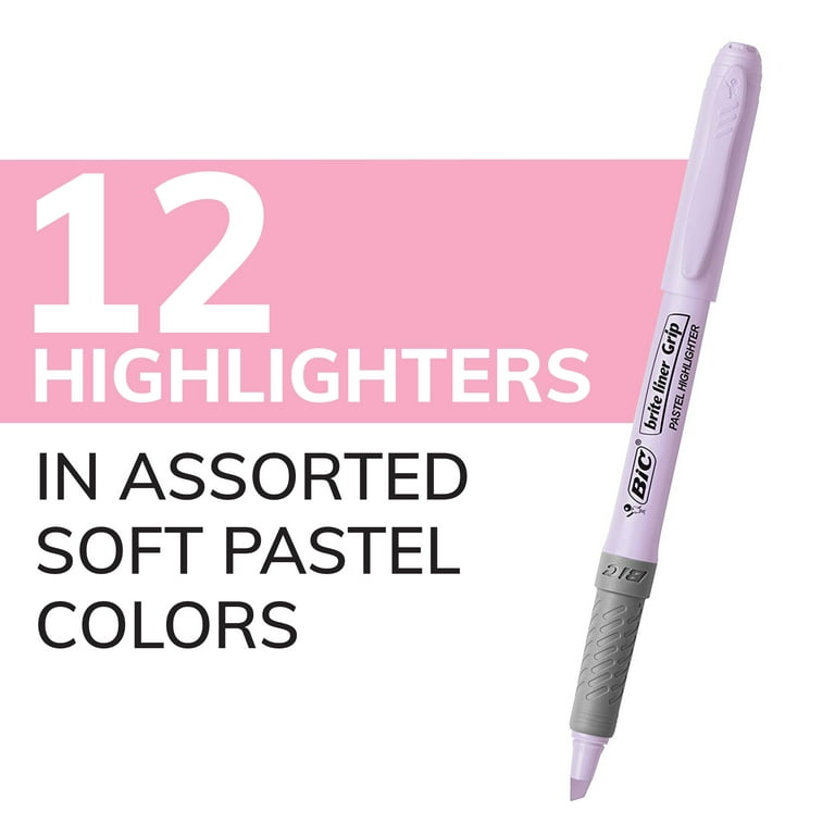 BIC Brite Liner Grip Pastel Highlighters, Assorted Colors, 12