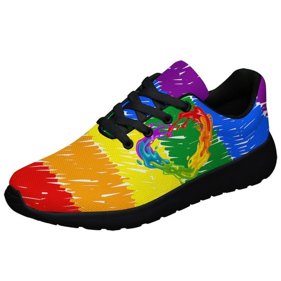 Unisex Fashion Rainbow Shoes, LGBT Sneakers for Men Women, Lightweight Breathable Running Walking Shoes Black Size 3.5