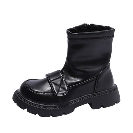 

kpoplk Baby Girl Boots Fashionable Winter Children Boots Boys And Girls Ankle Boots Thick Sole Non Cute Shoes For Teen Girls(Black)