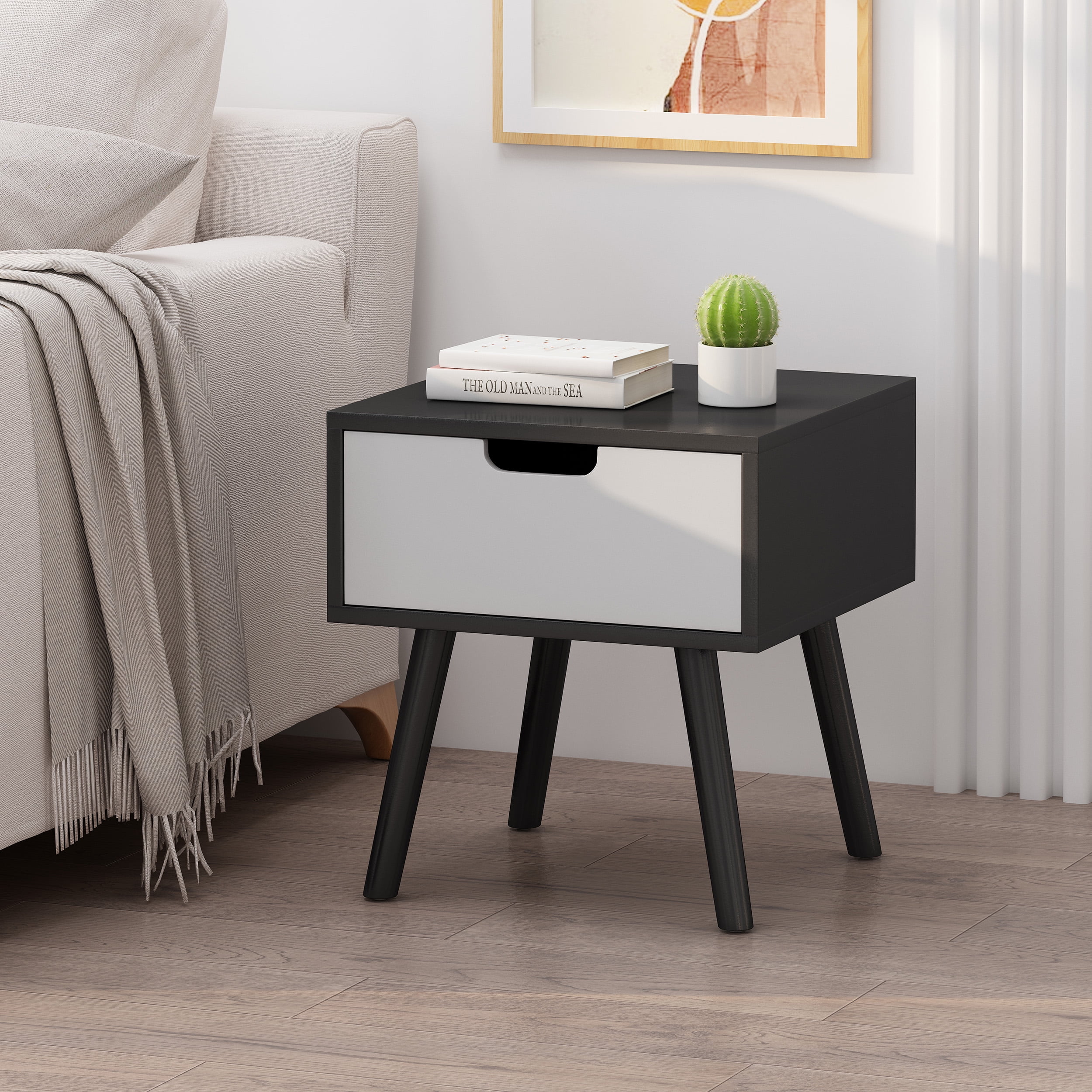 Noble House Sanayah Contemporary Faux Wood Overlay End Table, Black and