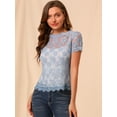 thumbnail image 4 of Top De Encaje Floral Semitransparente Transparente Con Ribete Festoneado Para Mujer Azul XS, 4 of 6