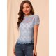 thumbnail image 4 of Top De Encaje Floral Semitransparente Transparente Con Ribete Festoneado Para Mujer Azul XS, 4 of 6
