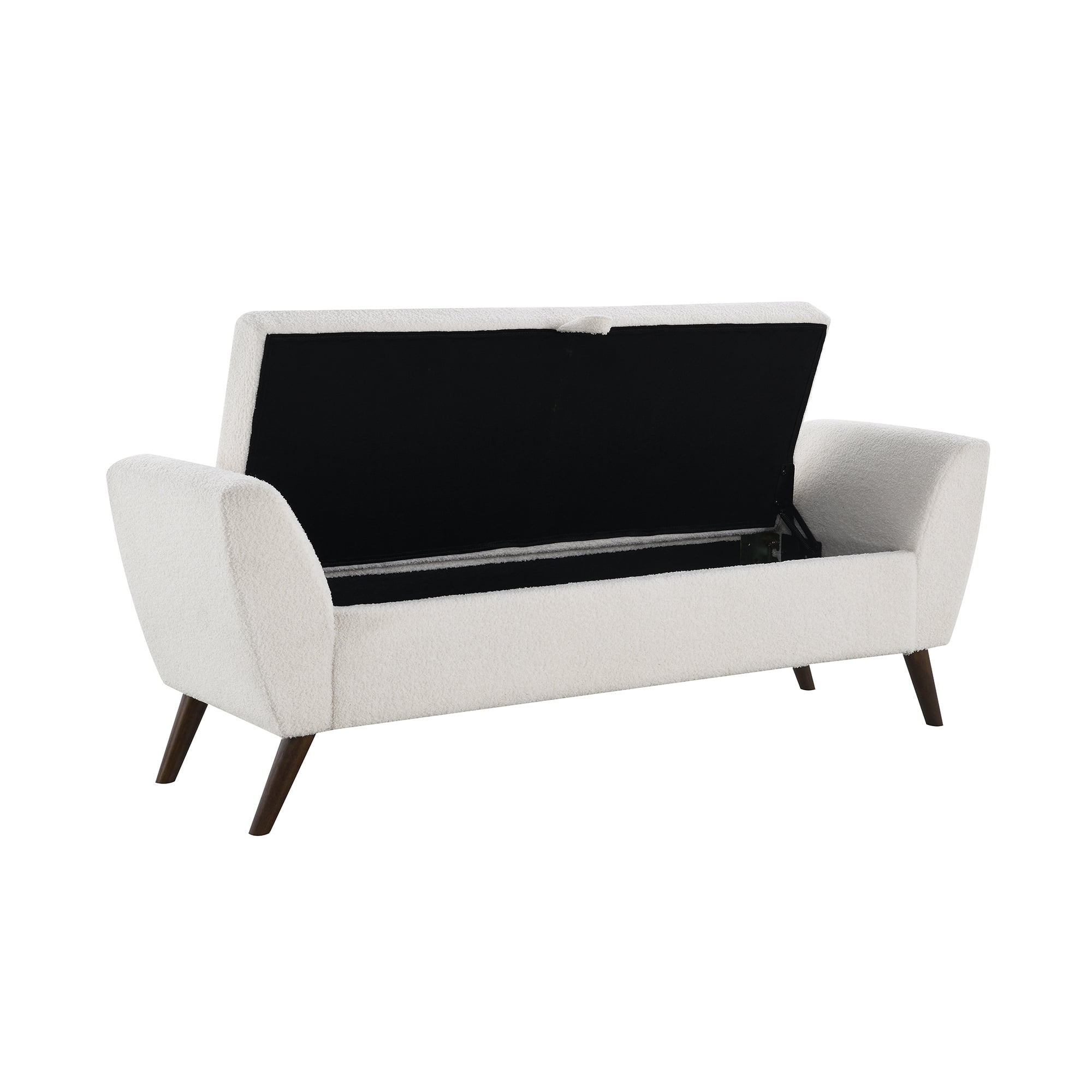 HOQBN 60" Modern Storage Bench with Mid-Centruy Wood Legs,Bench with Storage for Living Room, Bedroom Cream