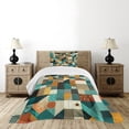 thumbnail image 4 of Ambesonne Geometric Quilted Bedspread Set 2 Pcs, Patchwork Square Triangle, Twin Size, Teal Orange Multicolor, 4 of 5
