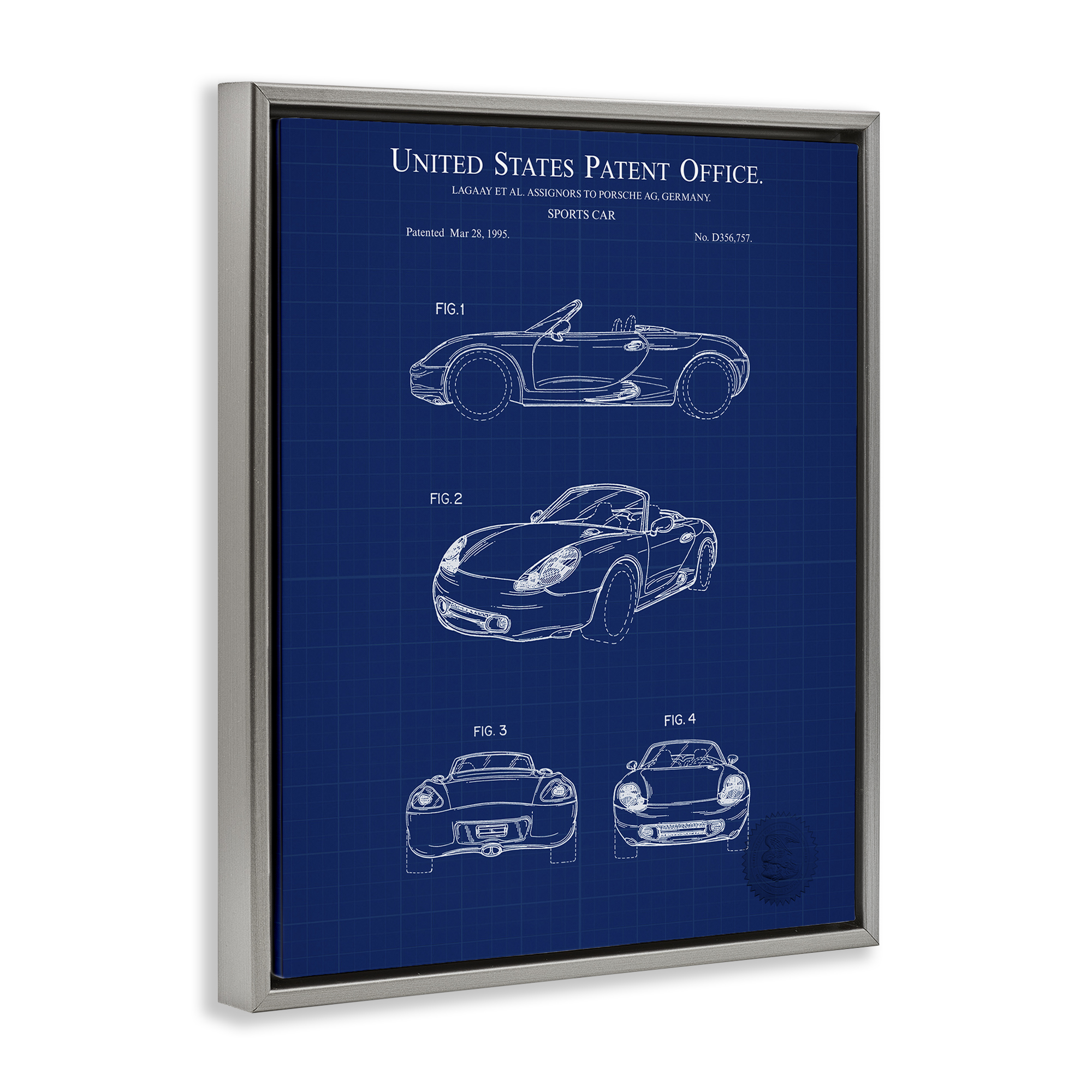 Stupell Industries Sports Car Blueprint Transportation Painting Gray Floater Framed Art Print Wall Art, 25 x 31