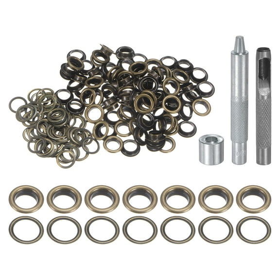 Uxcell 100pcs Grommet Tool Kit 8mm Grommet Eyelet Set with Hole Hollow Punch, Grommet Setter Tools, Bronze