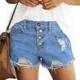 thumbnail image 1 of LVHAOGJOB Stretch Jeans for Women Mid Rise Denim Short Jeans Distressed Ripped Solid Lightweight Button Womens Shorts Summer, 1 of 8