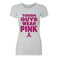 thumbnail image 2 of Wild Bobby Tough Guys Wear Pink Distressed Breast Cancer Awareness Women Slim Fit Junior Tee, Heather Grey, Large, 2 of 6