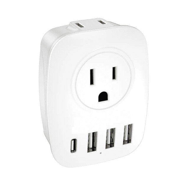 Adaptador Doble Ee.uu/usa A Enchufe Europeo Eu 3 Usb + Usb C blanco