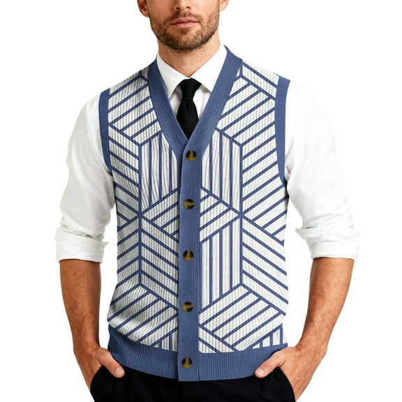 Men's Sweater Vest V Neck Button Down Sleeveless Cardigan Argyle Sweater Vest