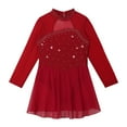 thumbnail image 2 of iixpin Kids Girls Long Sleeves Figure Ice Skating Dress Dance Ballet Gymnastics Leotard Competition Costume Dancewear Burgundy 6, 2 of 7