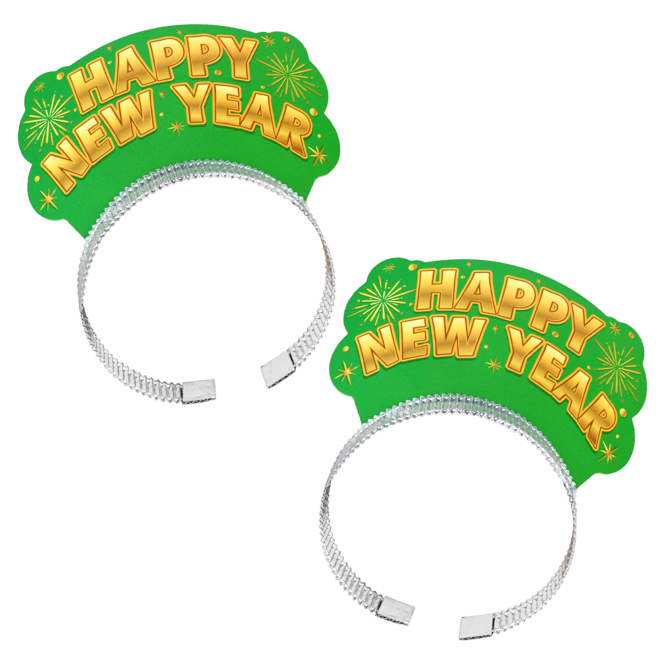 New Year Green Tiara Headband with "Happy New Year" Words, 2 Pieces, Festive Decorations, Brand Way to Celebrate Style, Adult