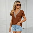 thumbnail image 5 of EFINNY Womens V-neck T-shirt Short Sleeve Solid Top Spring And Summer Blouses S-XXL, 5 of 7